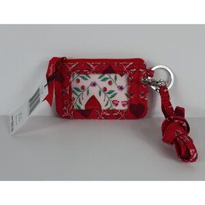 Vera Bradley Zip ID Case and Lanyard Set IMPERIAL HEARTS RED Coin Change Purse